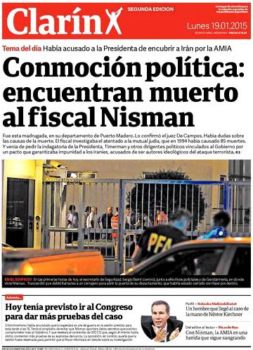 Une de Clarin du 19 janvier 2015