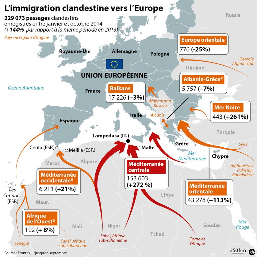 Les routes empruntées par les migrants clandestins - infographie
