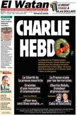 Une du journal El Watan sur Charlie Hebdo, 8 janvier 2015