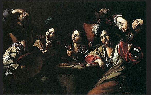 Réunion de buveurs, vers 1610-1615, Bartolomeo Manfredi