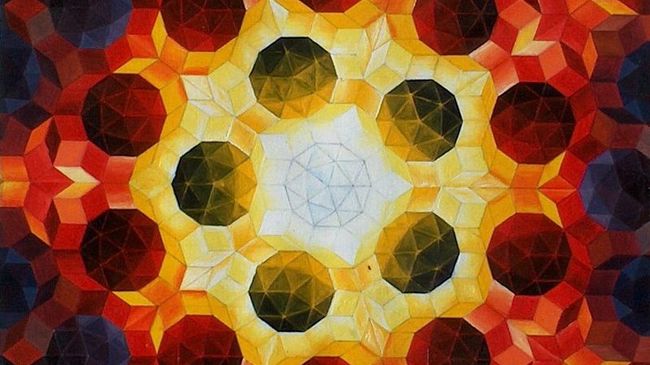 Peinture à l'huile illustrant le pavage pentagonal de Penrose