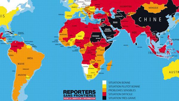 La liberté de la presse dans le monde, carte de RSF