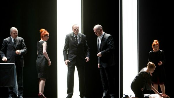 A la Monnaie, la création du nouvel opéra de Philippe Boesmans mis en scène par Joël Pommerat, le librettiste de l'oeuvre. Avec Patricia Petibon, Charlotte Hellekant, Fflur Wyn, Stéphane Degout, Frode Olsen & Werner van Mechelen. © Bernd Uhlig