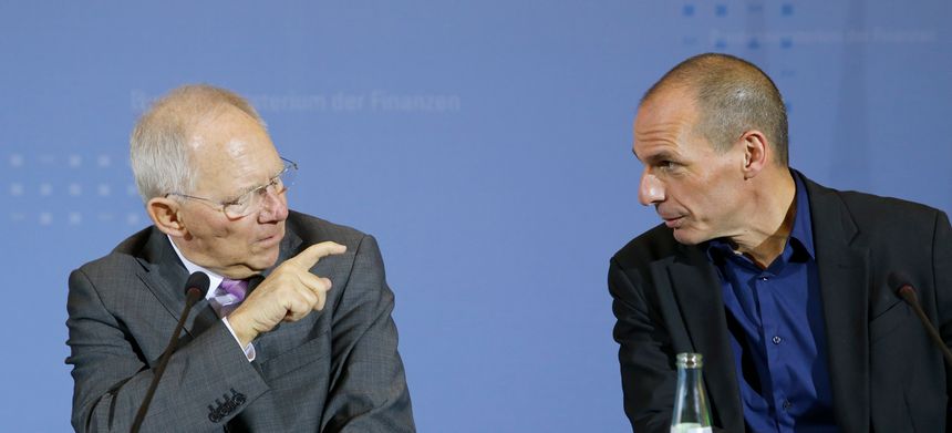 Wolfgang Schauble et Yanis Varoufakis