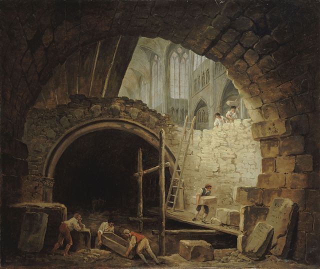 La violation des caveaux des rois dans la basilique de Saint-Denis - par Hubert Robert - 1793