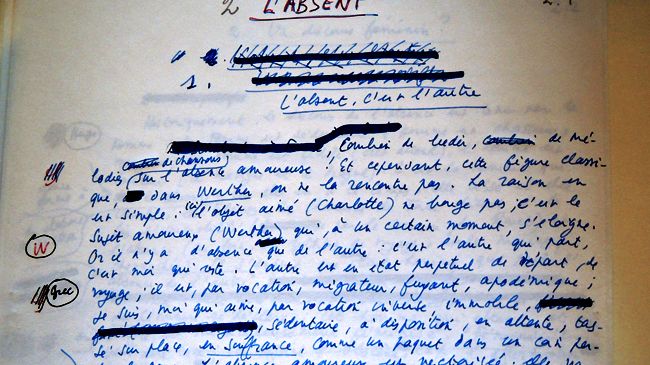 Manuscrits de Barthes, "L'absent"