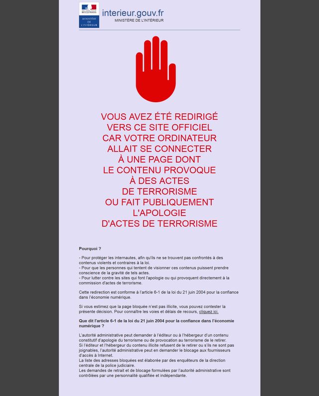 Premiers blocages de sites djihadistes.