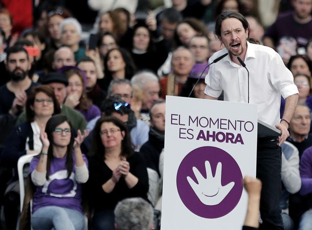 Pablo Iglesias, leader du parti Podemos, à Barcelone en Espagne.