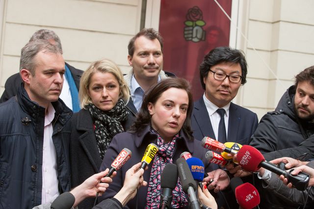 les dirigeants de Europe Ecologie les verts Emmanuelle Cosse, Jean-Vincent Placé, Francois de Rugy et Barbara Pompili au siège d