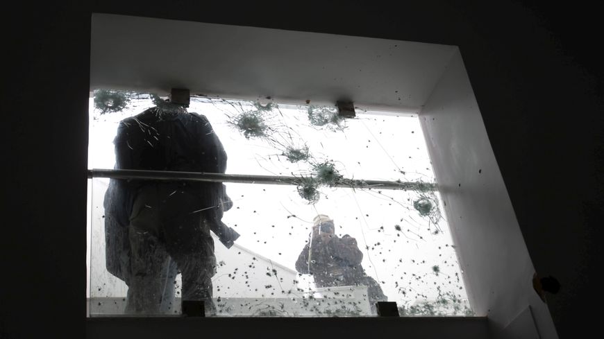 Bulletholes after attack on the national Bardo museum, in Tunis March 27, 2015.