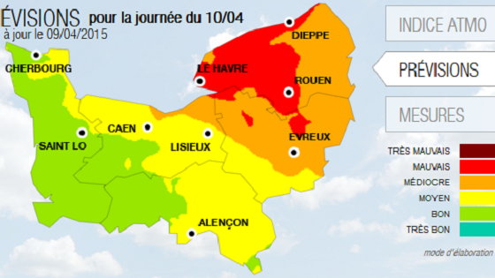 Pollution aux particules fines en Haute-Normandie ce vendredi (capture d'écran air-com.asso.fr).