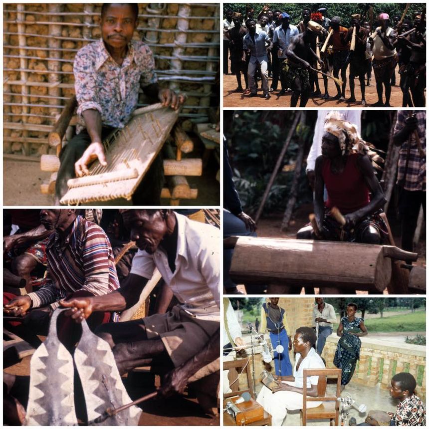 De haut en bas et de gauche à droite : Baali Cithare Mafili - Mangbetu, cloche double - Ambala Mangbele - Musicien de cour Mangbetu - Lababo Kechabo - Crédits photos : Didier Demolin