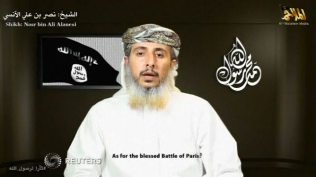 Nasser Al-Ansi dans la vidéo de revendication après les attentats de Charlie Hebdo.