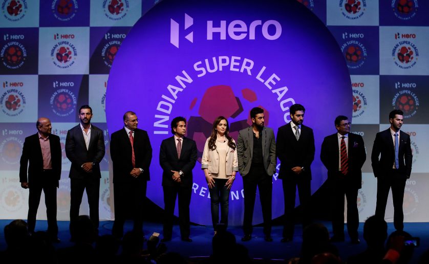 Cérémonie de l'Indian Super League, ligue de football professionnelle indienne crée en 2013.