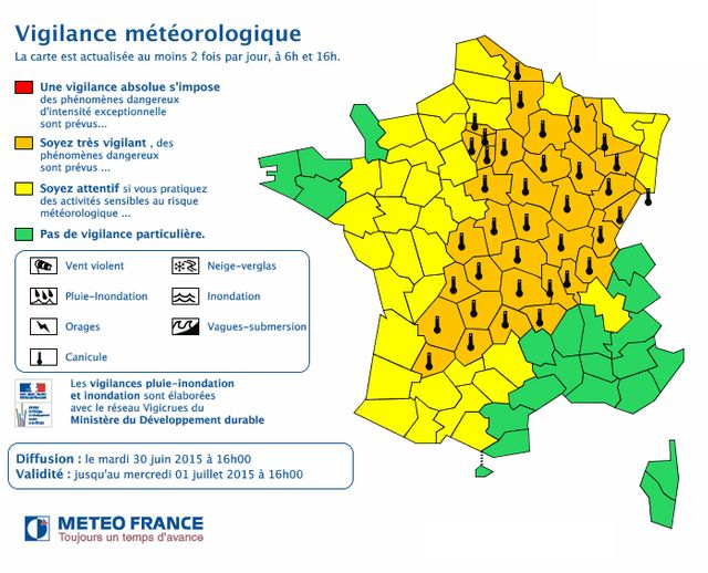 carte vigilance météo 30 juin 16h