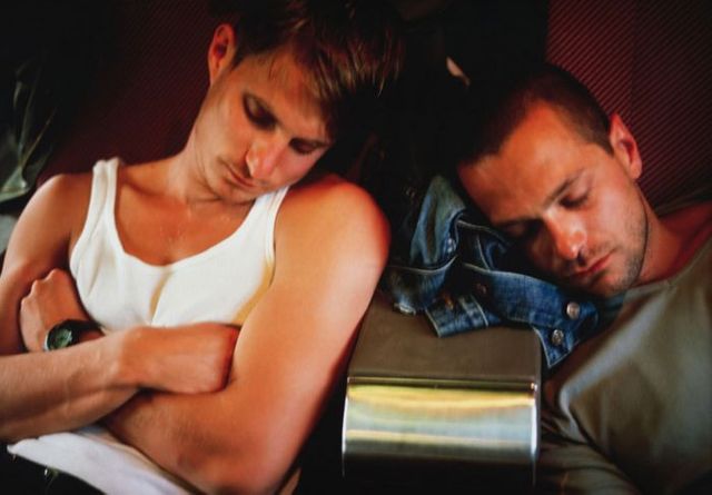 Clemens and Jens on the train to Paris 1999 Exposition Chéreau Festival d'Avignon