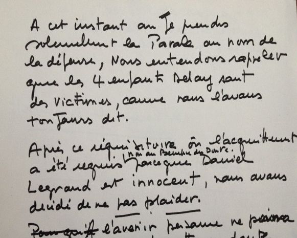 Déclaration des avocats de la défense de Daniel Legrand