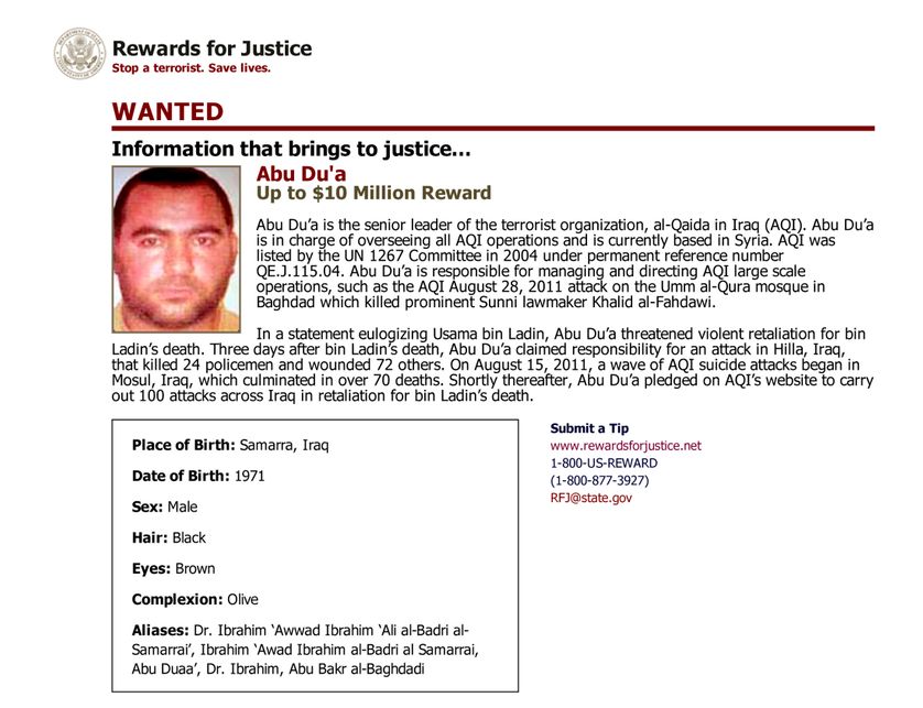 Abu Bakr al-Baghdadi, commander of the Islamic State in Iraq and the Levant (ISIL)