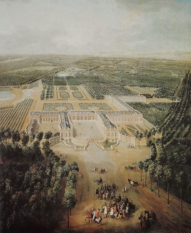 Louis XV enfant en promenade à cheval en vue du château du Grand Trianon - Jean-Baptiste Martin - 1724