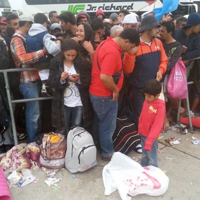 Migrants au poste frontière de Nichelsdorf entre la Hongrie et l'Autriche