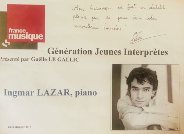 Dédicace Génération jeunes interprètes - Ingmar Lazar