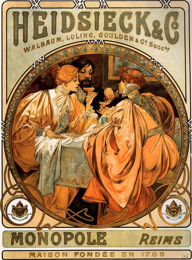 Lithographie d'Alfons Mucha pour la société Heidsieck & Co en 1901