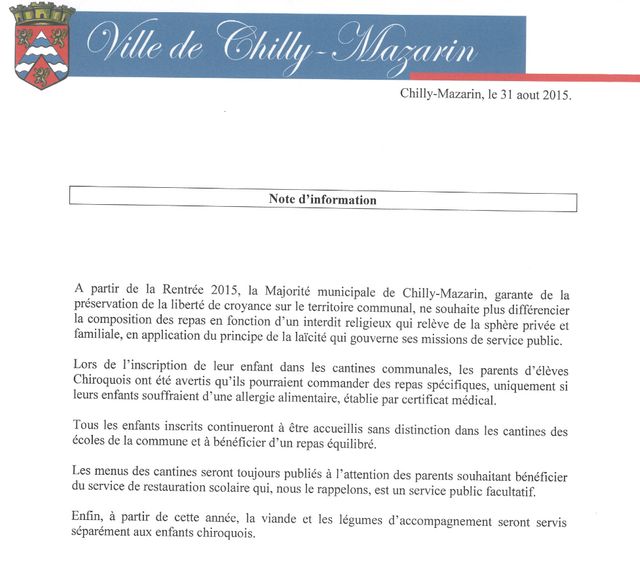 Le communiqué du maire de Chilly-Mazarin