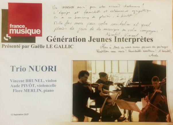 Dédicace Génération jeunes interprètes - Trio Nuori