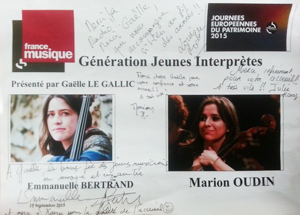 Dédicace Génération jeunes interprètes Emmanuelle Bertrand et Marion Oudin