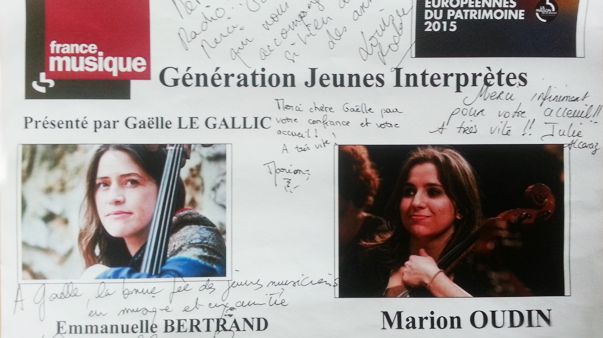 Dédicace Génération jeunes interprètes Emmanuelle Bertrand et Marion Oudin