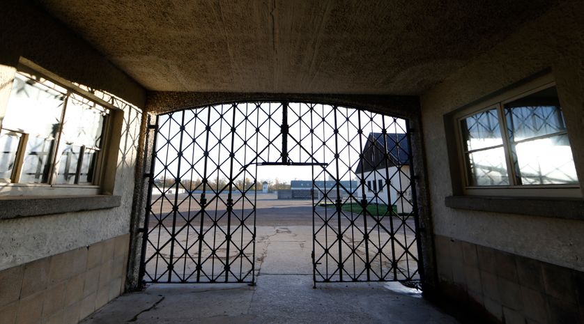 The main gate of the former concentration camp in Dachau near Munich.