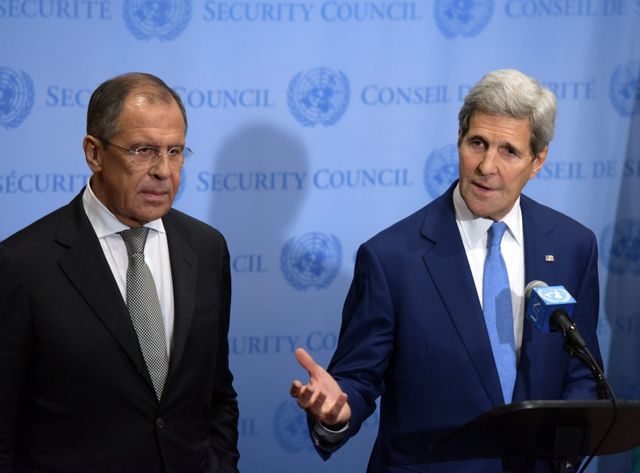John Kerry et Sergueï Lavrov au siège de l'ONU fin septembre