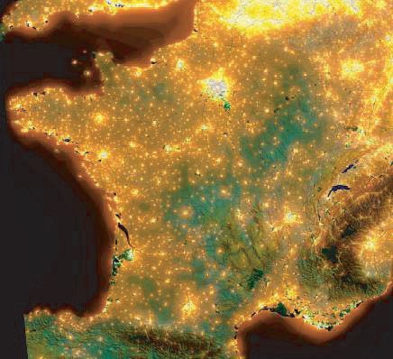 Carte de la pollution lumineuse en France