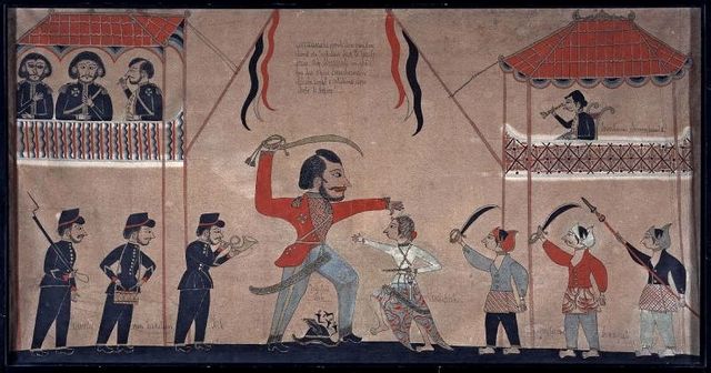 Untung Surapati tuant le capitaine Tack à Kartasura en 1684 - peinture javanaise vers 1890