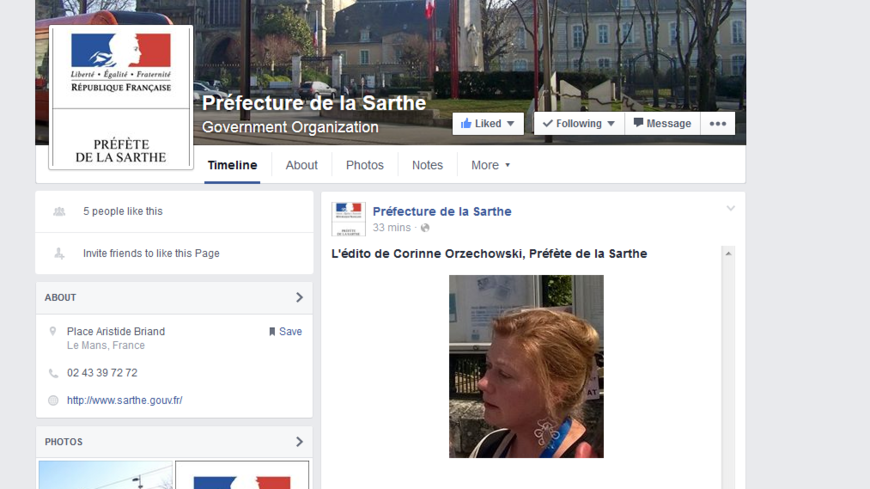 La page Facebook de la préfecture de la Sarthe