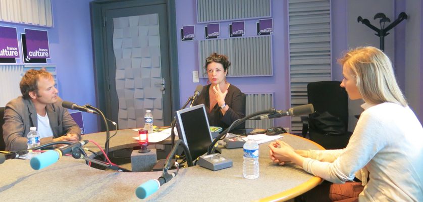 France Culture, studio 153, pendant l'émission... Timothée de Fombelle, Aline Pailler & Eloïse Scherrer