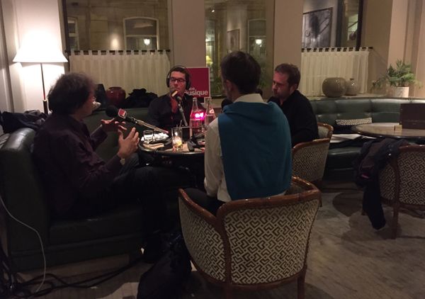 Lionel Esparza avec ses invités à l'hôtel Bedford : Thierry Escaich, Olivier Latry et Vincent Warnier