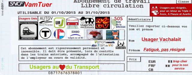 Un faux billet sans tarif, et aux couleurs de leurs collectifs