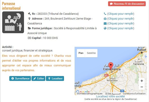 Raison sociale de la société Parnasse International