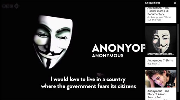 Anonymous : Capture d'écran YouTube