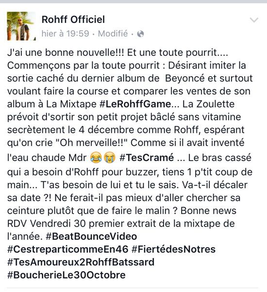 Rohff post facebook