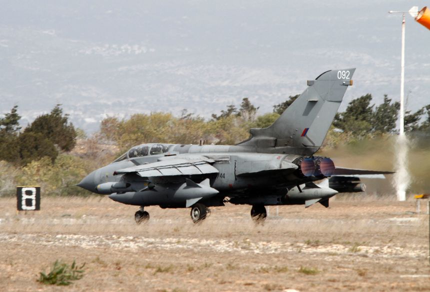 A British Tornado jet prepares to takeoff at the RAF Akrotiri in Cyprus