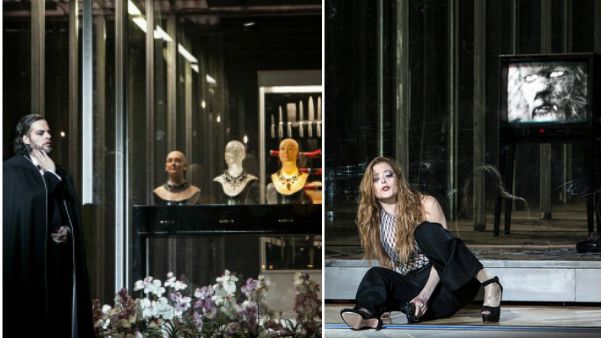 John Relyea (Barbe-Bleue) & Barbara Hannigan ("Elle") - deux protagonistes du programme qui réunit les œuvres de Bartok et de Poulenc sur la scène du Palais Garnier...