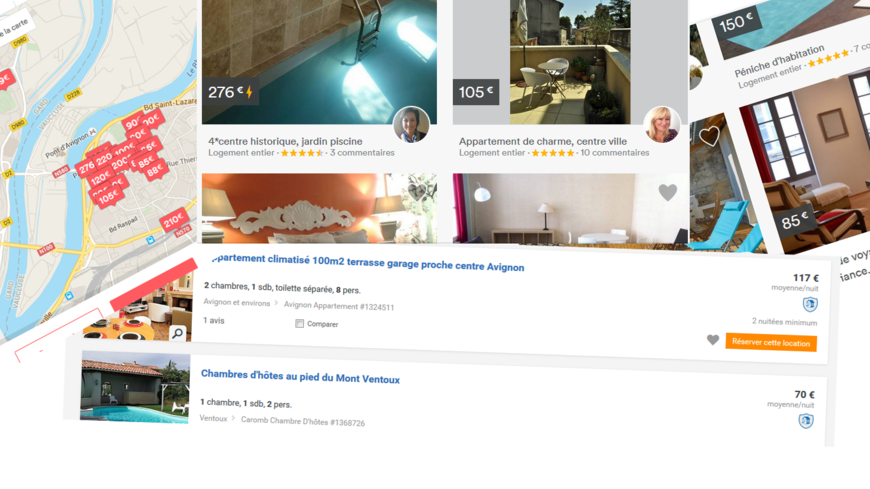 Copies d'écrans des sites de location entre particuliers