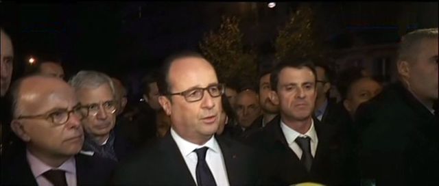 François Hollande, Bernard Cazeneuve et Manuel Valls au Bataclan