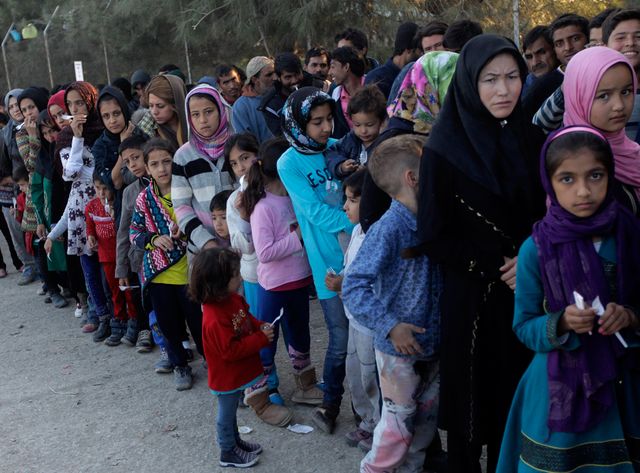 Des Syriens sur l'île de Lesbos