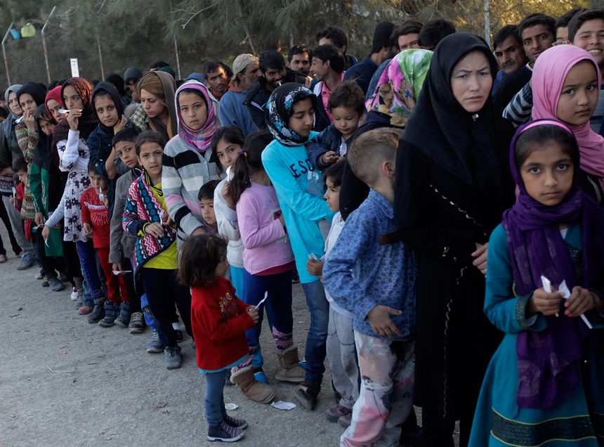 Des Syriens sur l'île de Lesbos