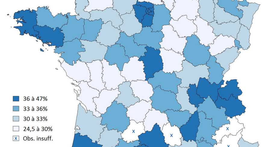 Proportion d'enfants d'ouvriers & employés devenus cadres & prof. intermed.