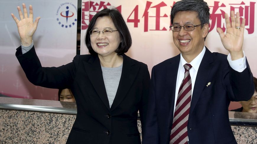 Taiwan's opposition Democratic Progressive Party (DPP) candidate Tsai Ing-wen and her running-mate Chen Chien-jen
