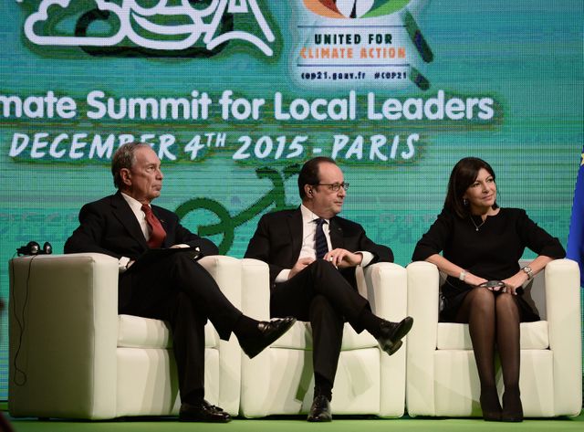 François Hollande au milieu d’Anne Hidalgo et Michael Bloomberg, l’ancien maire de New-York